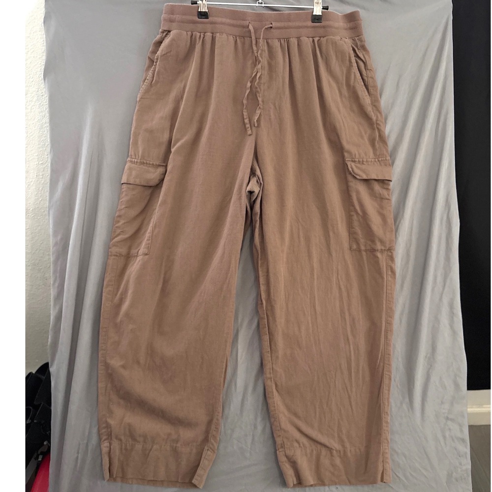 Pact Cargo Pants XL Brown Gorpcore Organic Cotton Linen Drawstring Relaxed Fit